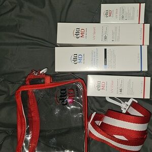 EltaMD Skincare Bundle with Red and White Travel Bag